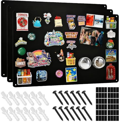 AKOLAFE 3 Stück Magnettafel Magnetboard 43 x 32 cm Magnetische Metalltafel Schwarzes Metall Magnettafel Küche Magnetwand Magnetic Board zum Präsentieren von Haftnotizen, Foto, Gewürzgläsern, Rezepten