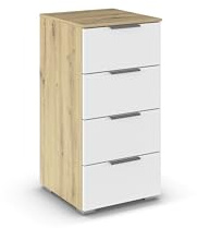 Rauch Möbel Alabama, Kommode, Farbe Weiß/Eiche Artisan, Maße 40x81x42 cm | Sideboard, 4 Schubladen, Soft-Close-Funktion, Griff Grau metallic, für Schlafzimmer, Kinderzimmer, Garderobe, Flur