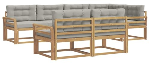 vidaXL Outdoor-Sofagarnitur 6 pcs Weiß und Hellgrau Polyester, Terrasse, modernes Outdoor-Möbelset, wetterfeste Garten-Sofa-Garnitur, Flexible Design-Sitzgelegenheiten aus Akazienholz