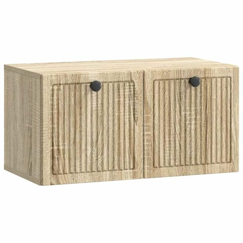 GeenYuu Meuble TV Mural chêne Sonoma 59,5 x 31 x 30 cm avec Rangement, Portes pivotantes, Design Moderne pour Salon séjour, Support Console télévision, Banc Audio vidéo Suspendu