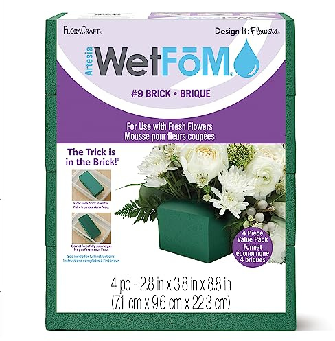 FloraCraft Floral Wet Foam 4 Stück Ziegel 7,1 x 9,8 x 22,6 cm, Grün