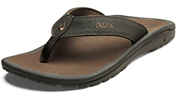 OluKai Ohana Men's Sandals, Water Resistant Flip Flops with Arch Support, Lightweight Comfort for Beach & Travel, Enhanced Traction for Wet Surfaces, Dark Java/Ray, 7