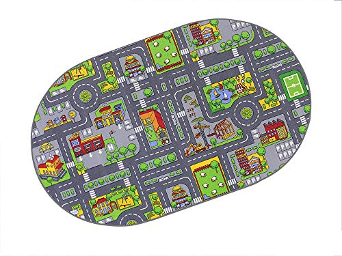 HEVO Stadt Mix Strassen Spielteppich | Kinderteppich 200x280 cm Oval mit Antirutsch Rücken