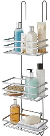 House of Home - Durable Hanging Shower Caddy - 3 Tier Over Door Shower Storage Organiser with Easy Installation, Silver Rust-Proof Nano-Coated Steel, Perfect for Bath and Body Bathroom Accessories