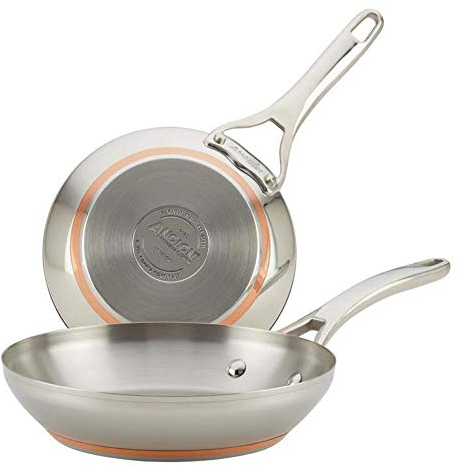 Anolon Nouvelle Copper Stainless Steel Twin Pack French Skillets, 8/9-1/2, Silver
