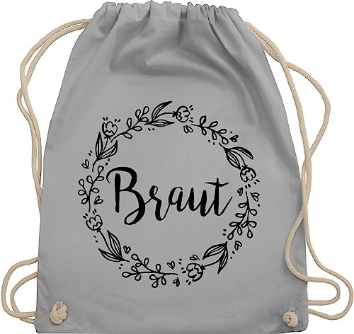 Turnbeutel Rucksack - Braut Blumenkranz schwarz - Unisize - Hellgrau - jungesselnabschied blumen rucksäcke beutel jga hen party accessories jungesellenenabschied sackerl poltern frauen outfit