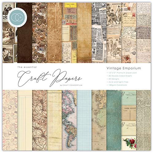 Craft Consortium Doppelseitiger Papierblock, 30,5 x 30,5 cm, Vintage-Emporium, 20 Designs