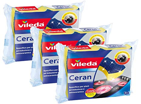 Vileda Ceran Spugna, per Piani ad Induzione, per Vetroceramica, Struttura 3D, AntiGraffio, 3 Confezioni da 2 pz