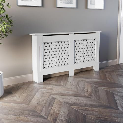 DuraTherm® Radiator Cover White Painted Traditional Cross Slat Shelves MDF Cabinet Shelf for Radiators, Living Rooms, Bedrooms, Large (W: 152cm / H: 81.5cm / D: 19cm)