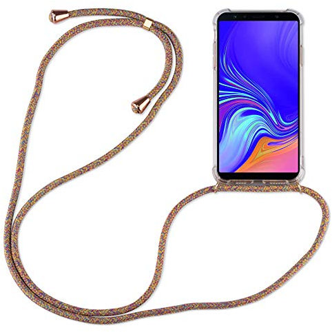 Hülle Kompatibel mit Samsung Galaxy A7 (2018) | Handykette Smartphone Halskette Hülle mit Band | Handyhülle mit Kordel zum Umhängen Kompatibel für Galaxy A7 (2018) | Rainbow