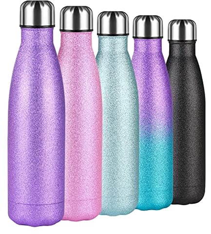 flintronic Stainless Steel Water Bottle, 500ml Double Walled Vacuum Flask with Cleaning Brush, BPA Free 12 Hours Hot&Cold Sport Drink Bottle for Gym, Home, Office, Outdoor, Work(Shining Purple)