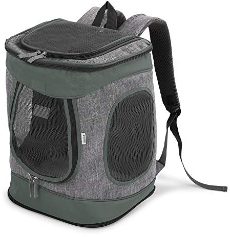 Navaris Rucksack für Hund Katze gepolstert - Hunderucksack Katzenrucksack - 31 x 26 x 40 cm Haustier Backpack faltbar - Traglast bis 15kg - Grau