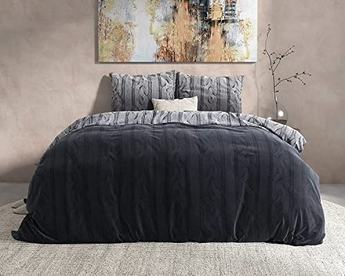 Sleeptime Bettwäsche Feinbiber, 100% Baumwolle, Winterbettwäsche, Kuschelig und Warm,Flanell, Grau, Dante, 240cm x 220cm, Mit 2 Kissenbezüge 60cm x 70cm