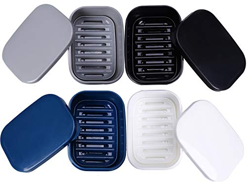 PUTING Lot de 4 boîtes à savon de voyage portables étanches avec couvercle en plastique pour le camping, la salle de bain, la douche, la gym, la randonnée, les voyages