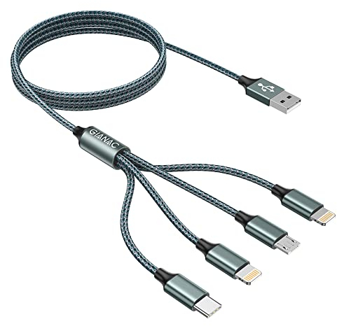 Multi Charger Cable, 4 in 1 Charger Cable [1.2M] Multiple USB Cable Nylon Braided with Micro USB Type C Lightning Cable Connector for iPhone, Android Galaxy, Huawei, Nexus, Nokia,LG, Sony, PS4-Green