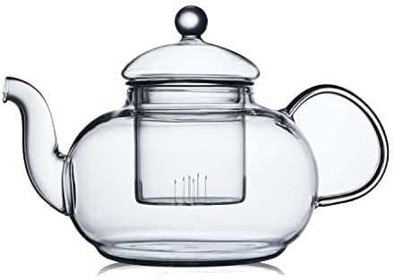 CnGlass Glass Teapot Stovetop Safe,Clear Glass Tea Kettle with Removable Infuser 1000ml/33.8oz, Borosilicate Glass Teapot with Strainer for Loose Tea