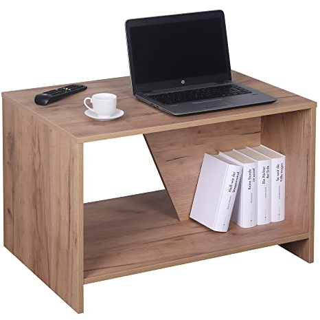 RICOO Couchtisch mit Stauraum 75 x 50 x 50 cm, Couchtisch Holz, Wohnzimmertisch für Couch Eiche Gold Braun – WM091-EG, Tisch Wohnzimmer Tisch, Sofatisch, Coffee Table, Couchtisch klein