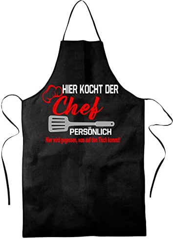 Blickfang Lustige Küchenschürze für Männer| HIER KOCHT DER CHEF | Kochschürze, Latzschürze, Grillschürze, Partyschürze | Geschnek, Geburtstag, Schurz (Schwarz), 65 x 99 cm