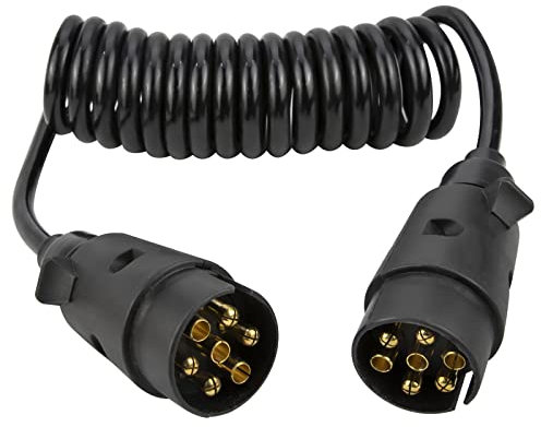 Voilamart 2.5M 7 Pin Trailer Extension Coiled Cable 7 Way Male & Male Connector Plug Wiring Harness Adaptor