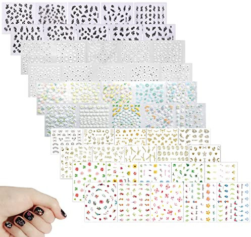 Olakin 50 Sheets Nail Art Stickers, 3D Self-Adhesive, Ultralight Water-Proof, DIY & Nail Salon
