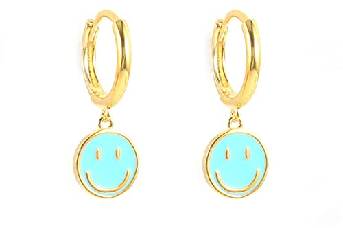 YQHWLKJ Emaille Creolen 925 Sterling Silber Bunte Ohrringe für Frauen Neon Pin Smiley Schmuck Ohrringe-Form 20,ca. 8g