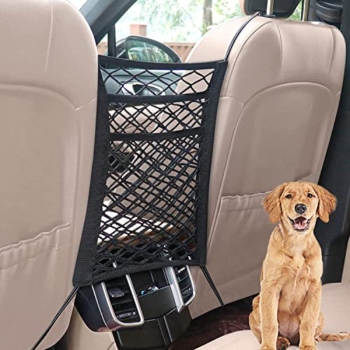 Voarge Car Storage Net, 3-Layer Car Mesh Organizer, Between Seats Car Journey Essentials for Kids Prevent Children Pets from Interfering, Stretchable Elastic Storage Net for Car Seat