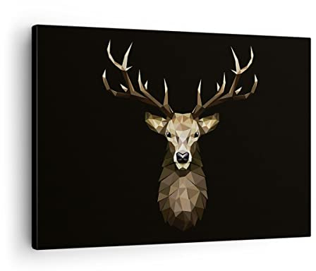 Bilder auf Leinwand Geometrisch Hirsch Modern Leinwandbild 70x50cm Wandbilder Dekoration Wohnzimmer Schlafzimmer Küche Deko Klein Wanddeko Bild Wand Kunstdruck Art Wall Decor Canvas AA70x50-4215