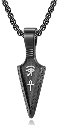 DESHOME Herren Pfeilspitze Kette Auge des Horus Anhänger Ankh Kette Speerspitze Herren Kreuz Amulett Ägyptisches Geschenk Halsketten Edelstahlkette 60cm, Schwarz
