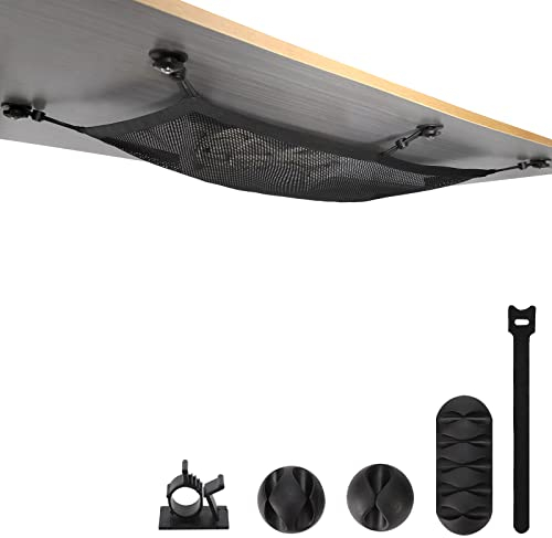 WurdeWindig Kabelnetz 66,5x24 cm für Untertisch |- Elastisches Kabelschutz-Set zur unsichtbaren Aufbewahrung, Schwarz - Robust - Langlebig Flexible Kabel Kabelmanagement