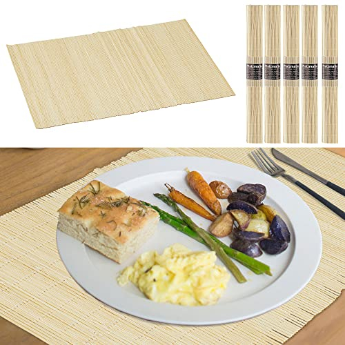 Bambus Tischset 6er Set | 45x30cm beige braun Dunkelbraun | Platzmatte Platzset Tischuntersetzer abwaschbar (1x 6er Set Tischset beige)