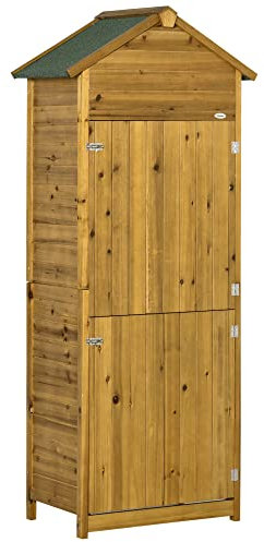 Outsunny Armoire de Jardin Remise pour Outils 79L x 49l x 192H cm 2 Portes 2 étagères Toit bitumé étanche Bois Sapin pré-huilé