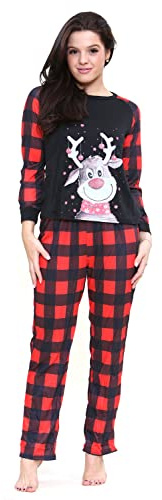 True Face Christmas Pyjamas PJs Matching Family Set Mens Xmas Reindeer Long Sleeve T-Shirt Trousers Sets Women Unisex Ladies Loungewear Pajamas Set Nightwear For Dad Mom Black Red - Mom 2XL