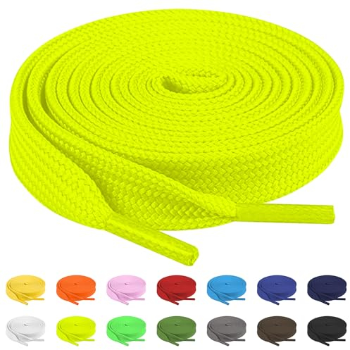 TBOC 2X Schnuersenkel Schuhbaender Schnürsenkel Shoelaces Flach [Gelbes Fluor] Laces [140 cm] Sneaker Wanderschuhe Schuche Arbeitsschuhe Stiefel|Kompatibel mit Nike Converse Adidas Herren Damen