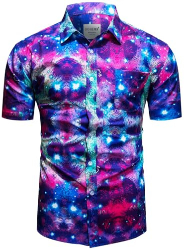 fohemr Herren Leopard Hemd Kurzarm Button down Tiger Tier Muster Freizeithemd Sommerhemd