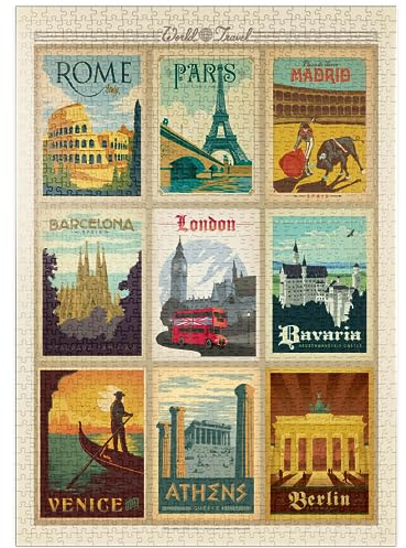 MyPuzzle Europe Travel, Collage, Vintage Poster - Premium 1000 Teile Puzzle - MyPuzzle Sonderkollektion von Anderson Design Group