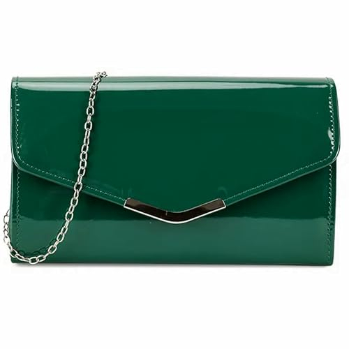 UShopUK Handtasche / Schultertasche, einfarbig, Lackleder, für Hochzeit, Abend, Party, Clutch, grün, medium