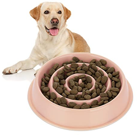 Relaxdays antiglotón Comedero Perro Anillos Antivoracidad, Cuenco Canino Antiestrés, Bol Antiansiedad, 400 ml, Rosa, 4 x 21 cm