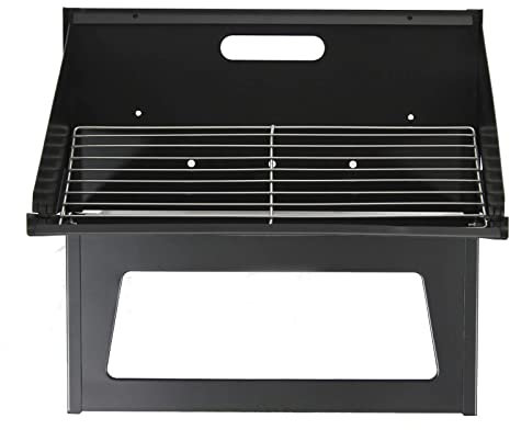 JOSBY Notebook-Holzkohlegrill, sofort faltbar und einfach zu transportieren, für Grillen im Freien, Camping, Reisen, Picknicks, Garten, Strandparty – Schwarz
