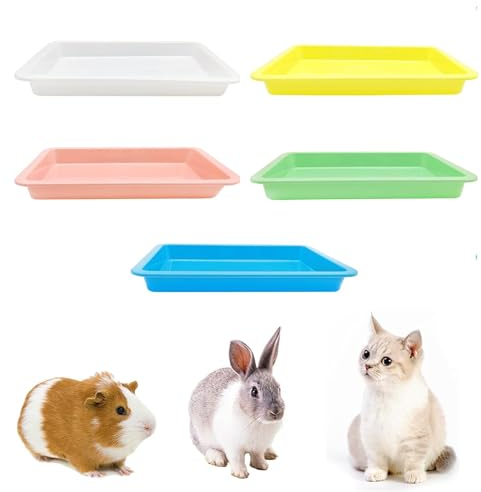 kathson 5pcs Cat Litter Box Plastic Cat Litter Trays Kitten Litter Boxes with 5 Colors Small Shallow Plastic Litter Boxes Nonstick Cat Waste Tray for Indoor Kittens