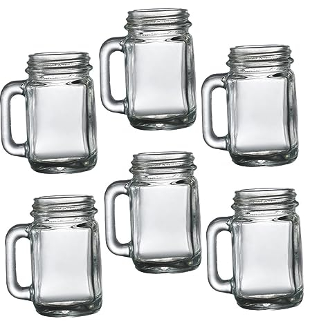 BESTonZON 6Pcs Mini Mason Copa De Vino Mason Jar Tazas Tazas De Cerveza Mini Mason Shooter Jarra De Bebida De Vidrio Con Tapa Muddler Para Cócteles Set Mason Vasos Para Beber Vasos De