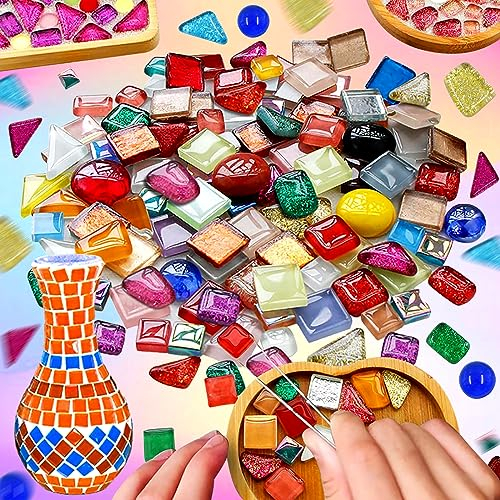 Mosaiksteine Bunt Mosaik Steine Bunt Glasmosaiksteine Bastelmix, Polygonal Sortierte Mosaiksteine zum Basteln Set für Heim Deko, Fotorahmen, Blumentöpfe, Spiegel & Kunsthandwerk (200g)