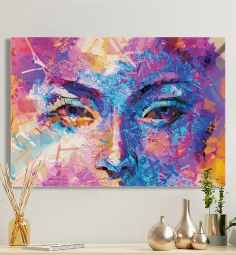 MyMaxxi - Premium Leinwandbild auf Keilrahmen Illustration Augen Wandbild Design Wand Dekoration, Gemälde Mehrfarbig Leinwand - Gesicht, Groesse_leinwand:80x120 cm