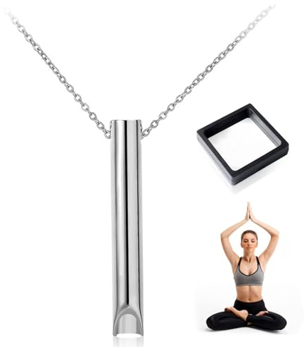 GWAWG Angstlinderung Edelstahl Halskette Achtsame Atmung Anhänger für Atemübungen Tragbar Stressabbau Halskette Rauchfrei Atmungshalskette für Herren Damen Meditation Entspannung