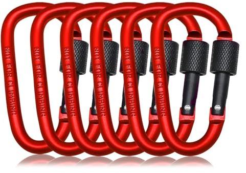 Morn Light 6 Pack D-Ring Locking Key Hook,Aluminum Spring Snap Hook Carabiner,Twist Lock Carabiners,Key Clip Caribeener for Hammock, Backpack, Water Cup, Pet Leashes.（Red）