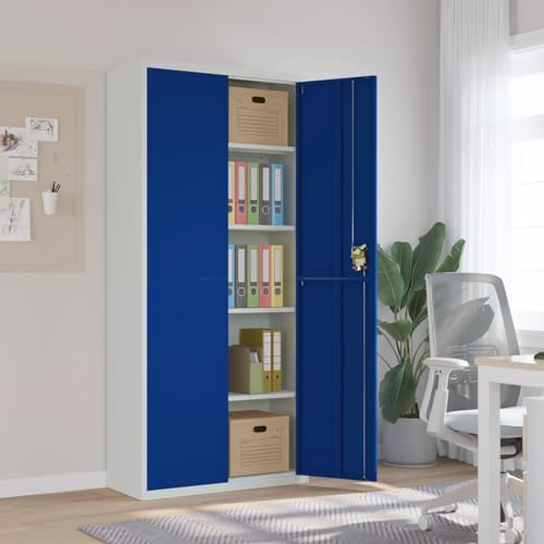 DJEKA Aktenschränke Abschließbare Metallschrank 90 x 40 x 200 cm Werkzeugschrank Büroschrank Abschließbar Hellgrau und Blau Stahlschrank Mehrzweckschrank Metall
