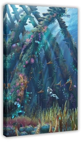 AAVEDA Game Subnautica 9 Leinwand-Poster, Wandkunst, Dekordruck, Bild, Gemälde für Wohnzimmer, Schlafzimmer, Dekoration, Rahmenstil, 50 x 75 cm