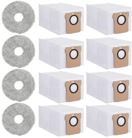 12 Piezas Kit de Accesorios para Dreame L20 Ultra/ L10s Ultra/ L10 Ultra Robot Aspirador, 8X Bolsas de Recogida de Polvo, 4X Paños Mopa, Repuestos Juegos de Accesorios para Aspiradoras