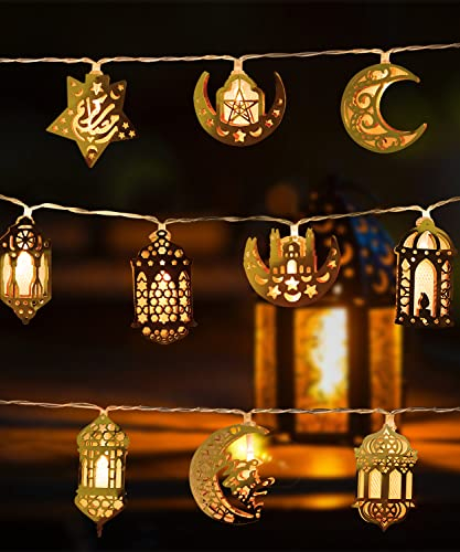 CHMMY Ramadan Dekoration Ramadan Lichterkette, 10 LED Muslim Ramadan Lichterkette eid Licht Stern Mond Lichterketten Eid Mubarak Lichterketten Muslim Ramadan Deko Leuchten für Home Ramadan Party