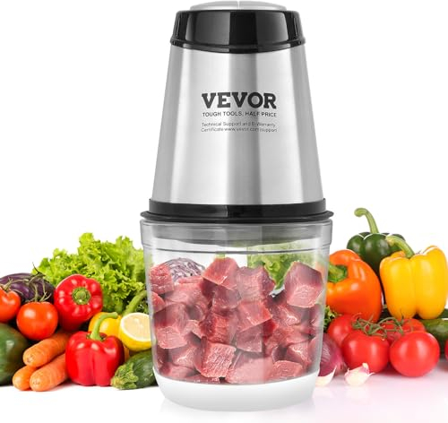 VEVOR Hachoir Électrique Multifonctionnel 400 W Hachoir à Viande avec Bol en Verre 600 mL 2,5 Tasses Lame Inox à 4 Ailettes Multi Moulinette 2 Vitesses pour Fruits Légumes Viande Nourriture pour Bébé