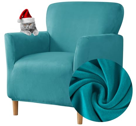 Highdi Stretch Sesselbezug Elastischer Samt Sofaüberzug Clubsessel, Weicher Sesselschoner mit Armlehne Für Sessel Mit Armlehne (Türkis)